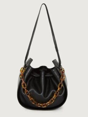 Oak + Fort Tortoiseshell Chain Shoulder Bag Vegan Faux Leather Black Slouchy